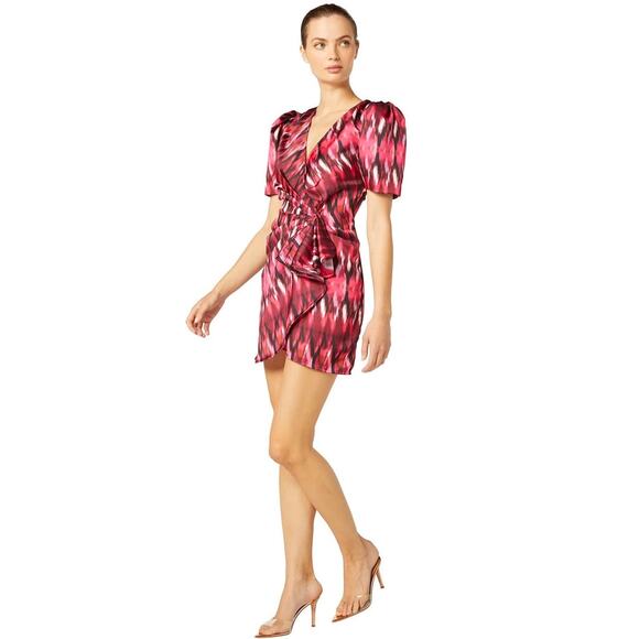 MISA Los Angeles Amina Wrap Chic Satin Ruffle Fuchsia Dress M NWT $357 - Picture 5 of 7